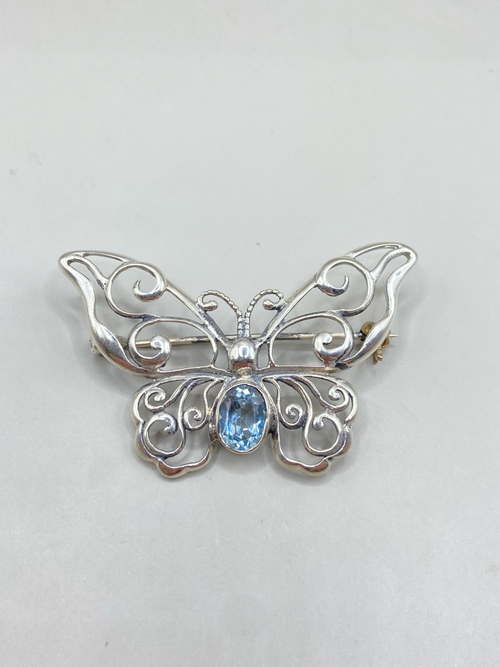 Vintage Mark Wasserman Samara MWS Sterling Silver and Blue Topaz Butterfly Brooc